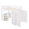 Twin Size Loft Bed With Drawers, Desk, And Wardrobe - White