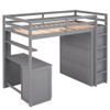 Twin Size Loft Bed With Drawers, Desk, And Wardrobe - Gray
