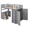 Twin Size Loft Bed With Drawers, Desk, And Wardrobe - Gray