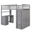 Twin Size Loft Bed With Drawers, Desk, And Wardrobe - Gray