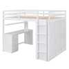 Full Size Loft Bed With Drawers, Desk, And Wardrobe - White