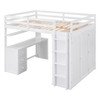 Full Size Loft Bed With Drawers, Desk, And Wardrobe - White