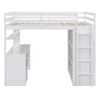 Full Size Loft Bed With Drawers, Desk, And Wardrobe - White