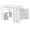 Full Size Loft Bed With Drawers, Desk, And Wardrobe - White