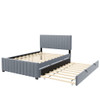Full Size, Upholstered Platform Bed With Twin Size Trundle, Elegant Design - Gray