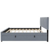 Full Size, Upholstered Platform Bed With Twin Size Trundle, Elegant Design - Gray