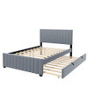 Full Size, Upholstered Platform Bed With Twin Size Trundle, Elegant Design - Gray