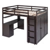 Full Size Loft Bed With Drawers, Desk, And Wardrobe - Espresso