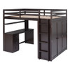Full Size Loft Bed With Drawers, Desk, And Wardrobe - Espresso