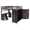 Full Size Loft Bed With Drawers, Desk, And Wardrobe - Espresso