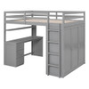 Full Size Loft Bed With Drawers, Desk, And Wardrobe - Gray