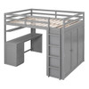 Full Size Loft Bed With Drawers, Desk, And Wardrobe - Gray