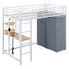 Twin Size Loft Bed With Desk, Shelves, Power Outlet, LED Light And Wardrobe - White
