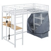 Twin Size Loft Bed With Desk, Shelves, Power Outlet, LED Light And Wardrobe - White