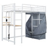 Twin Size Loft Bed With Desk, Shelves, Power Outlet, LED Light And Wardrobe - White