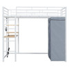 Twin Size Loft Bed With Desk, Shelves, Power Outlet, LED Light And Wardrobe - White