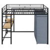 Full Size Loft Bed With Desk, Shelves, Power Outlet, LED Light And Wardrobe - Black