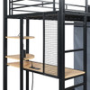 Twin Size Loft Bed With Desk, Shelves, Power Outlet, LED Light And Wardrobe - Black