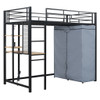 Twin Size Loft Bed With Desk, Shelves, Power Outlet, LED Light And Wardrobe - Black