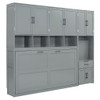 Twin Size Murphy Wall Bed With Closet, Drawers & Desk - Gray