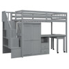 Twin Size Loft Bed With Stairs, Bookshelf, Drawers, Desk & Wardrobe, Space Saving Multifunctional Furniture - Gray