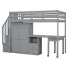 Twin Size Loft Bed With Stairs, Bookshelf, Drawers, Desk & Wardrobe, Space Saving Multifunctional Furniture - Gray