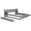 Queen Size Upholstered Platform Bed With Reading Lights, Drawers, Trundle And Shelves - Gray