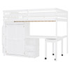 Full Size Loft Bed With Stairs, Bookshelf, Drawers, Desk & Wardrobe, Space Saving Multifunctional Furniture - White