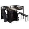 Full Size Loft Bed With Stairs, Bookshelf, Drawers, Desk & Wardrobe, Space Saving Multifunctional Furniture - Espresso
