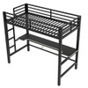 Twin Size Gaming Metal Loft Bed Frame With LED Light And Desk - Black