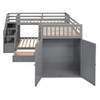 Twin Twin Over Full L Shaped Bunk Bed With 3 Drawers, Portable Desk And Wardrobe - Gray
