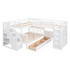 Twin Twin Over Full L Shaped Bunk Bed With 3 Drawers, Portable Desk And Wardrobe - White