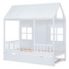 Twin Size House Bed With Twin Size Trundle, Daybed - White
