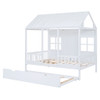 Full Size House Bed With Twin Size Trundle, Daybed - White