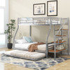 Twin Over Full Size Metal Bunk Bed With Trundle And Storage Staircase - Silver