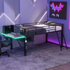 Twin, Esports Inspired Gaming Mid Loft Bed With Desk And LED - Black