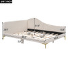 Full Size Upholstered Daybed With Headboard And Armrest, Support Legs - Beige