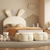 Twin Size Upholstered Platform Bed With Cartoon Ears Shaped Headboard And LED Light - Beige