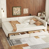 Full Size Upholstered Platform Bed With USB Ports And Storage Drawers - Beige