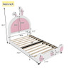 Twin Size Upholstered Platform Bed With Rabbit Shaped Headboard - White / Pink