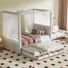 Twin Size Upholstery Canopy Platform Bed With Trundle And Three Storage Drawers - Beige