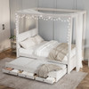 Full Size Upholstery Canopy Platform Bed With Trundle And Three Storage Drawers - Beige