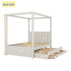 Full Size Upholstery Canopy Platform Bed With Trundle And Three Storage Drawers - Beige