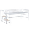 Twin Mid Loft Bed With Storage Stairs And Metal Frame - White