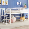 Twin Mid Loft Bed With Storage Stairs And Metal Frame - White