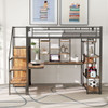 Full Size Metal Loft Bed With Storage Staircase And Small Wardrobe, Built - In Desk And Storage Shelves - Black