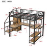Full Size Metal Loft Bed With Storage Staircase And Small Wardrobe, Built - In Desk And Storage Shelves - Black
