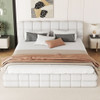 Queen Size Upholstered Platform Bed With Headboard - White