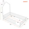 Twin Size Metal House Platform Bed With Guardrail And Chimney - White