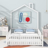 Full Size Metal House Platform Bed With Guardrail And Chimney - White